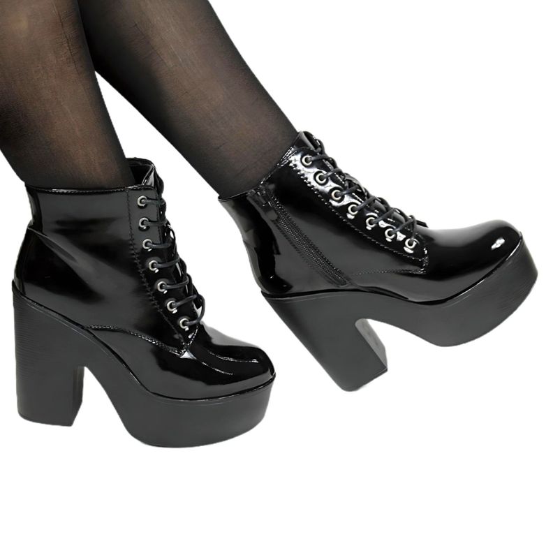 Botin Charol Taco Alto con Plataforma 60 Yassne Negro-1
