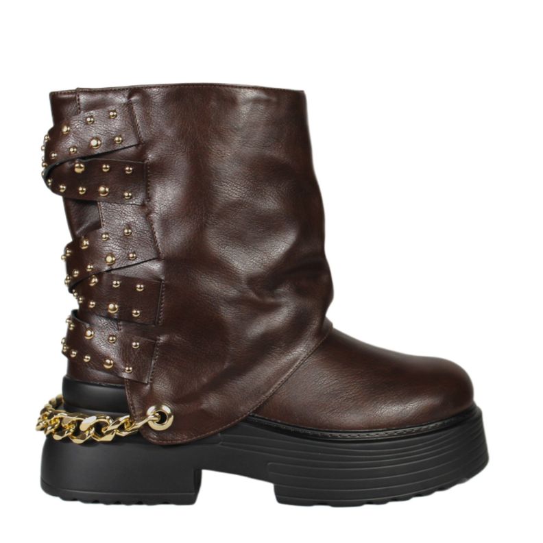 Bota Mujer Biker Tachas 18 Yassne Café-0