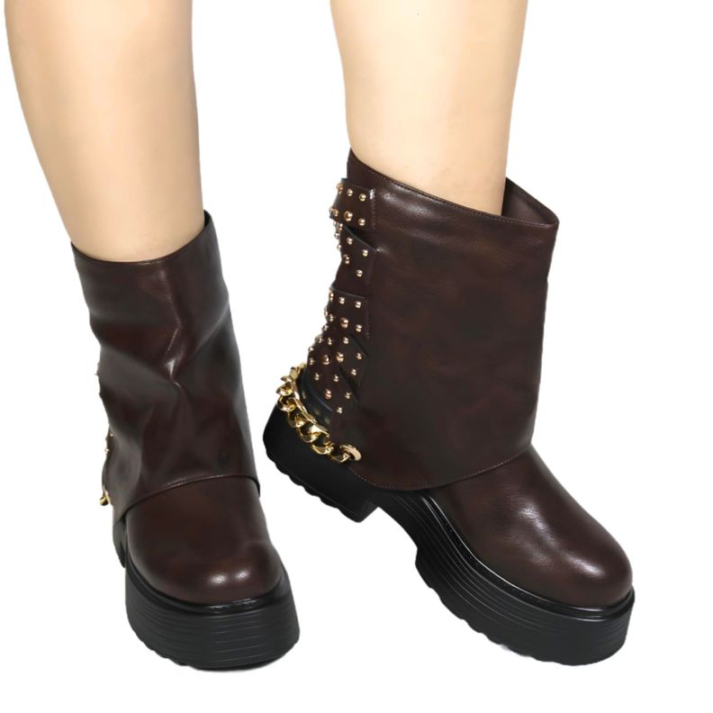 Bota Mujer Biker Tachas 18 Yassne Café-1