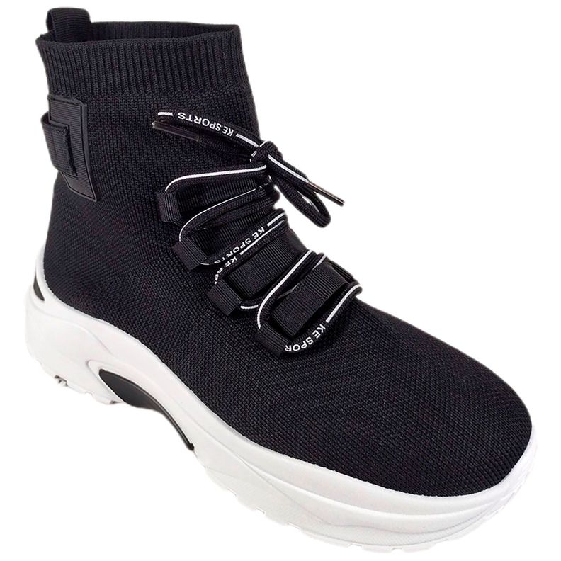 Zapatilla Urbana Caña Alta de Mujer Con Plataforma Negro-1