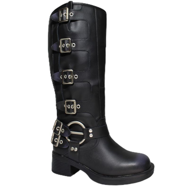 Botas de tacón medio hasta la rodilla para mujer con plataforma y hebilla Yassne-0