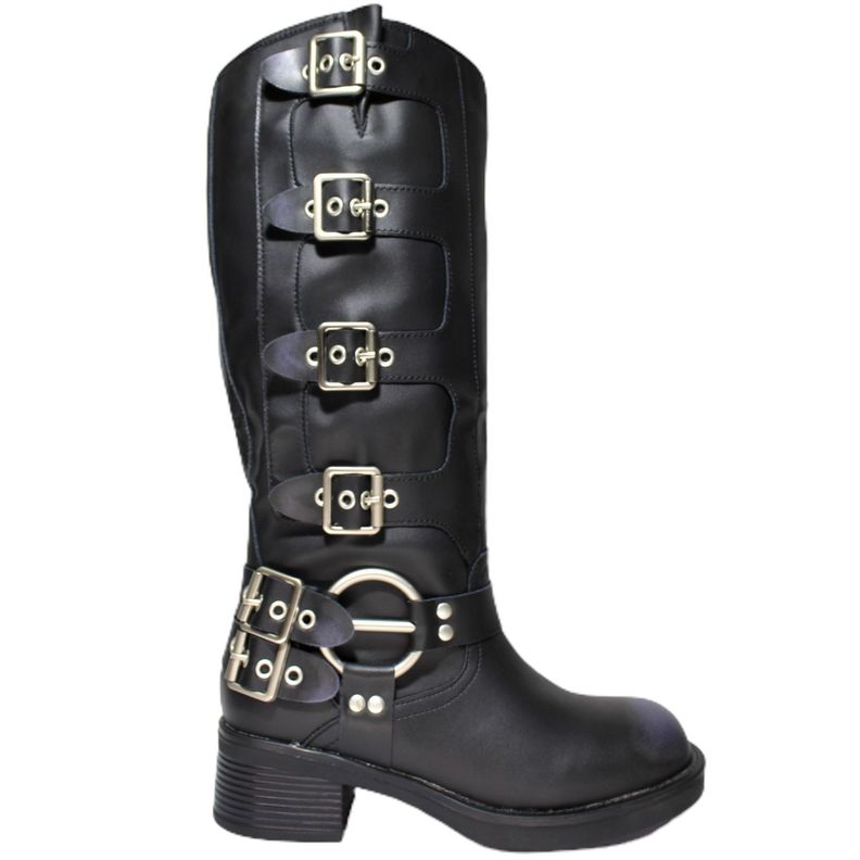 Botas de tacón medio hasta la rodilla para mujer con plataforma y hebilla Yassne-1