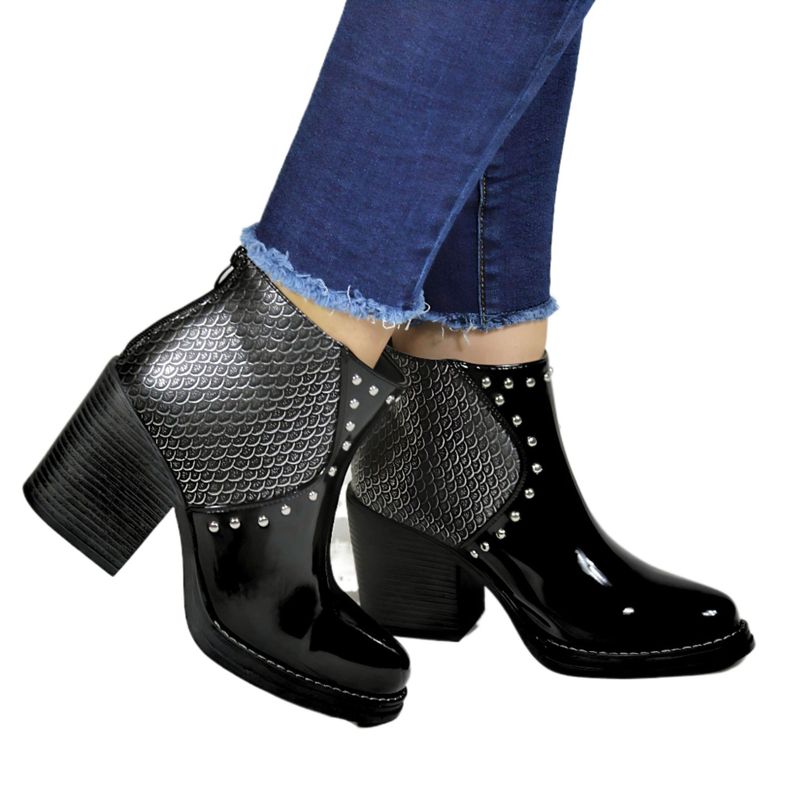Botin Mujer Taco Alto Escamas 69 Yassne Negro-1