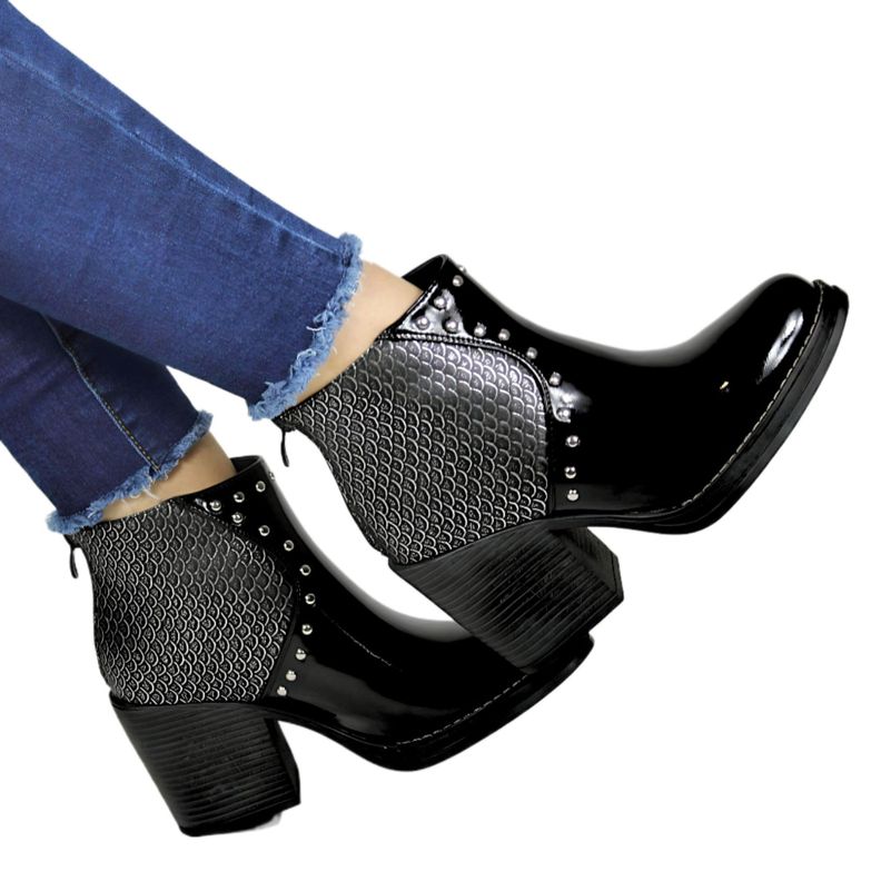 Botin Mujer Taco Alto Escamas 69 Yassne Negro-3