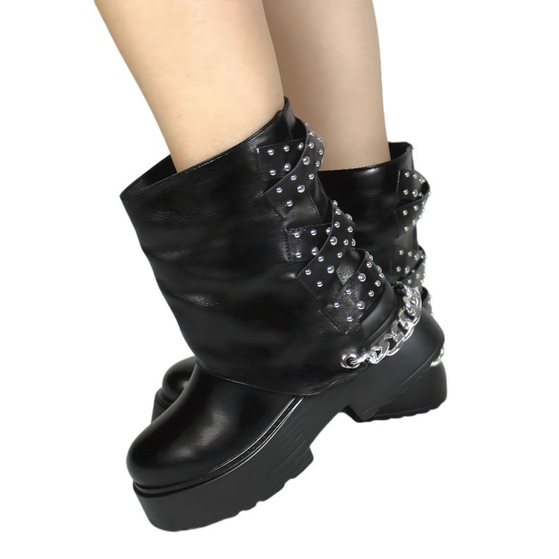 Bota Mujer Biker Tachas 18 Yassne Negro-1