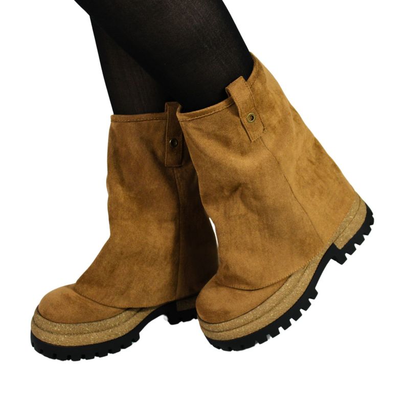 Bota Gamuza Plataforma 20 Yassne Café Claro-1