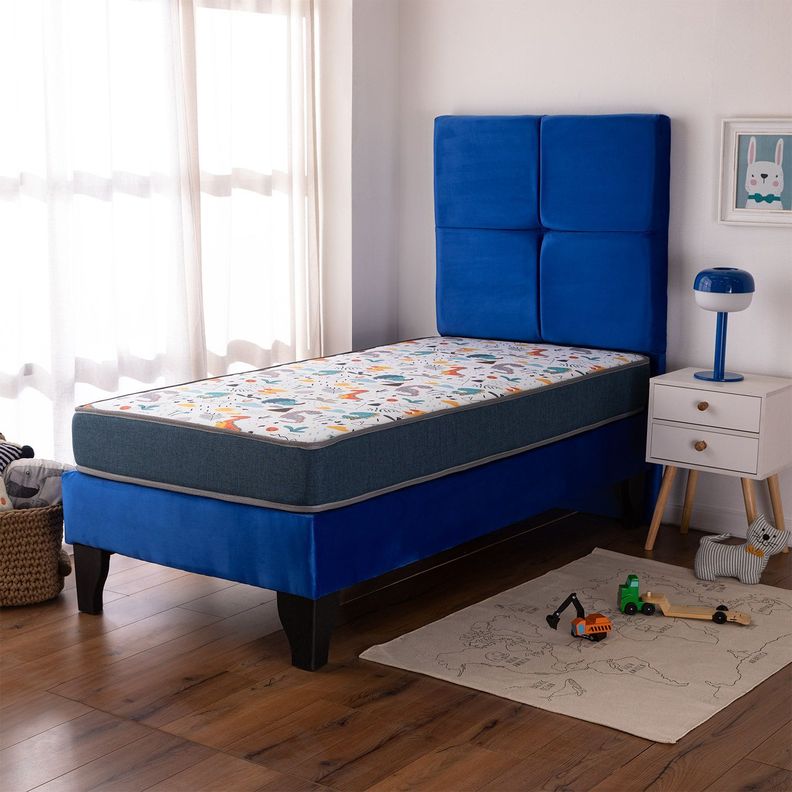 Cama Europea AF Tap-Blanca + Respaldo Zeus 1 PL Azul