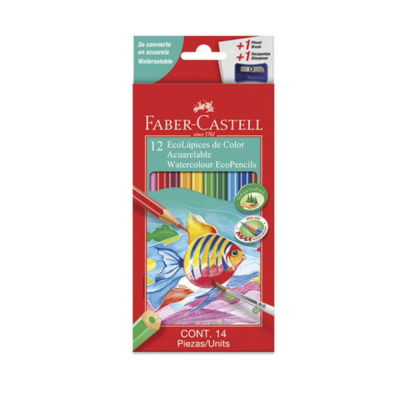 Lápices Acuarela Faber-Castell x12 + Sacapunta + Pincel-0