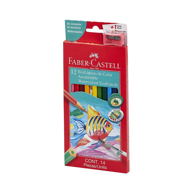 Lápices Acuarela Faber-Castell x12 + Sacapunta + Pincel-1