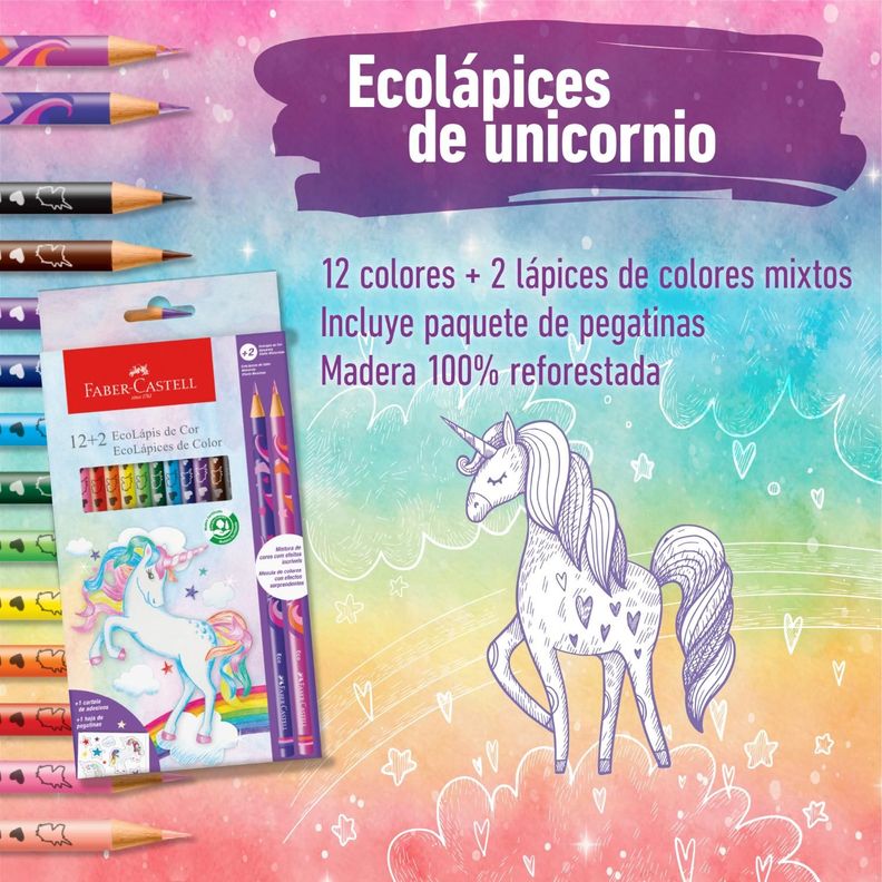 Ecolápices de Colores Faber-Castell Unicornio x12+2-3