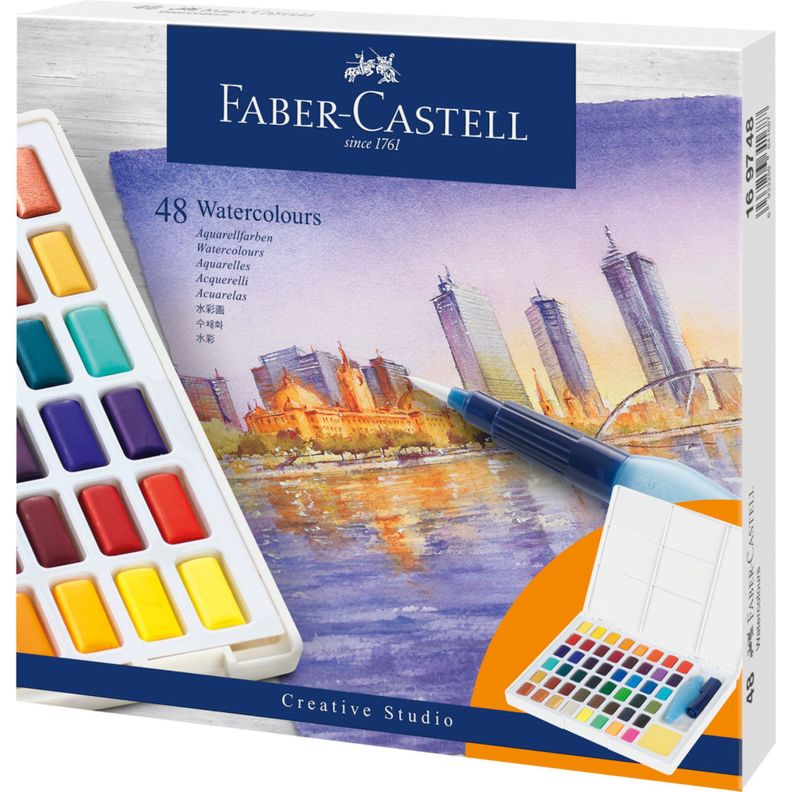 Acuarelas en pastillas Faber-Castell x48 colores-0