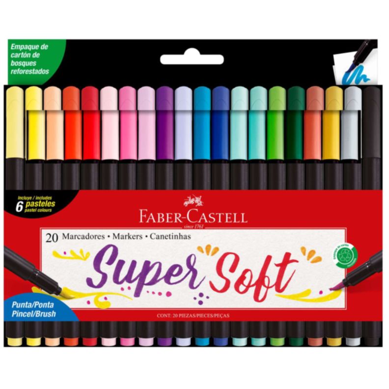 Marcadores Supersoft Faber-Castell x20 Colores-0