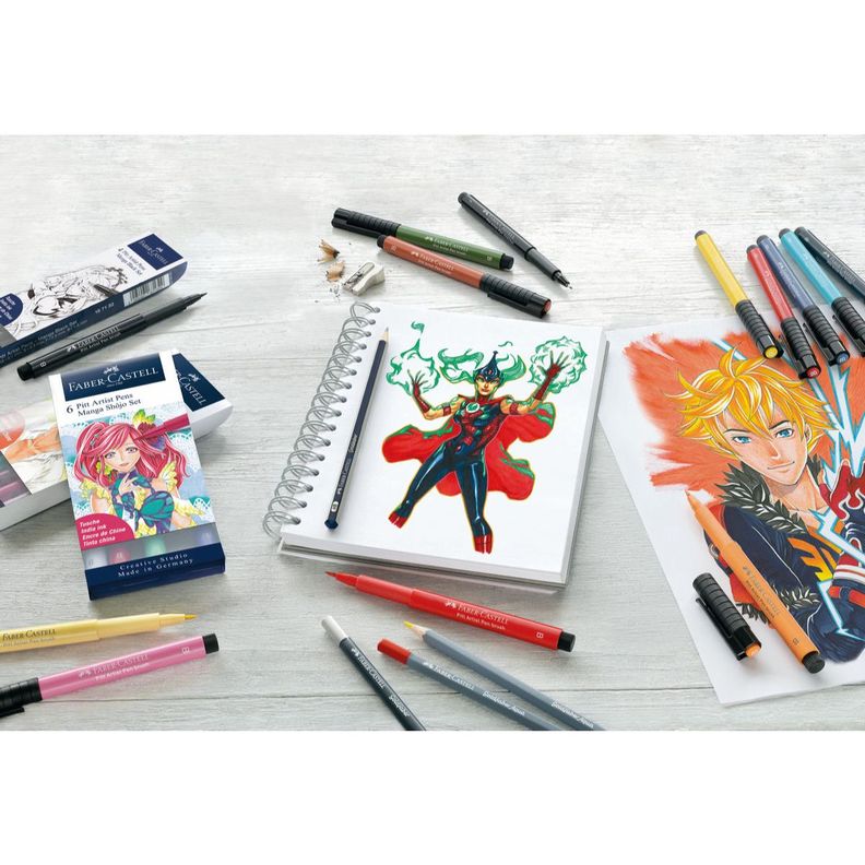 Marcador Pitt ArtistPen Manga Kaoiro Faber-Castell 6 Colores-1