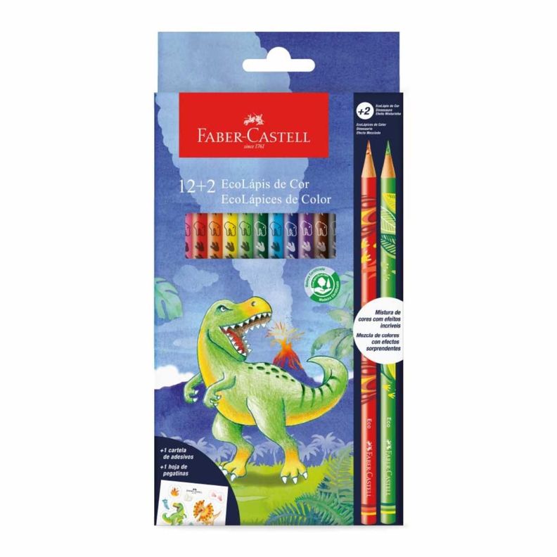 Ecolápices de Colores Dinosaurio Faber-Castell x12+2-0