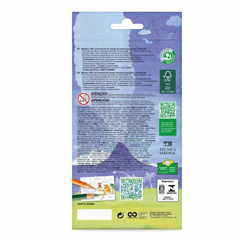 Ecolápices de Colores Dinosaurio Faber-Castell x12+2-1