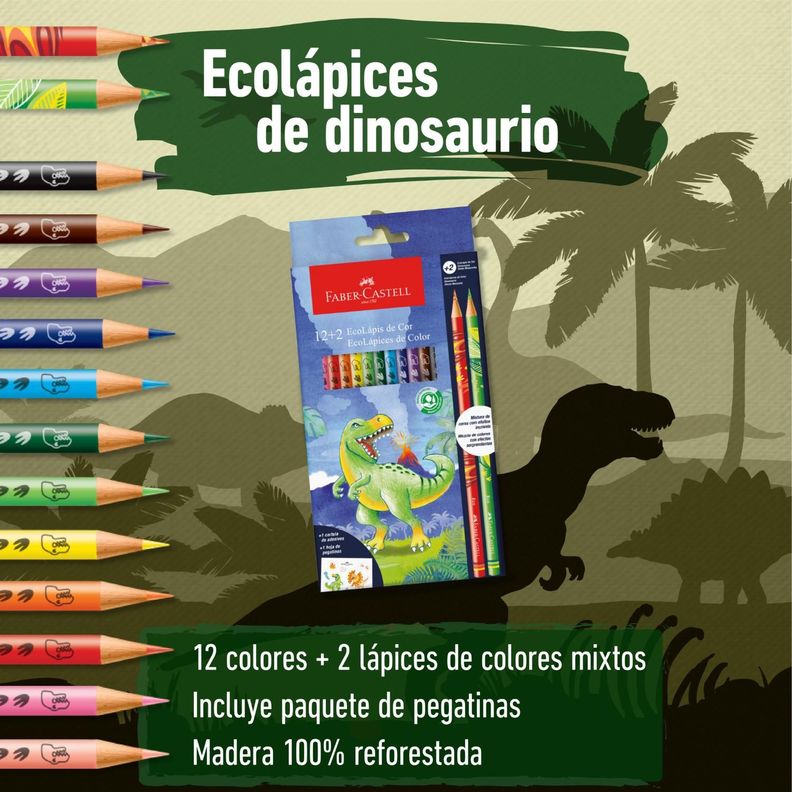 Ecolápices de Colores Dinosaurio Faber-Castell x12+2-3