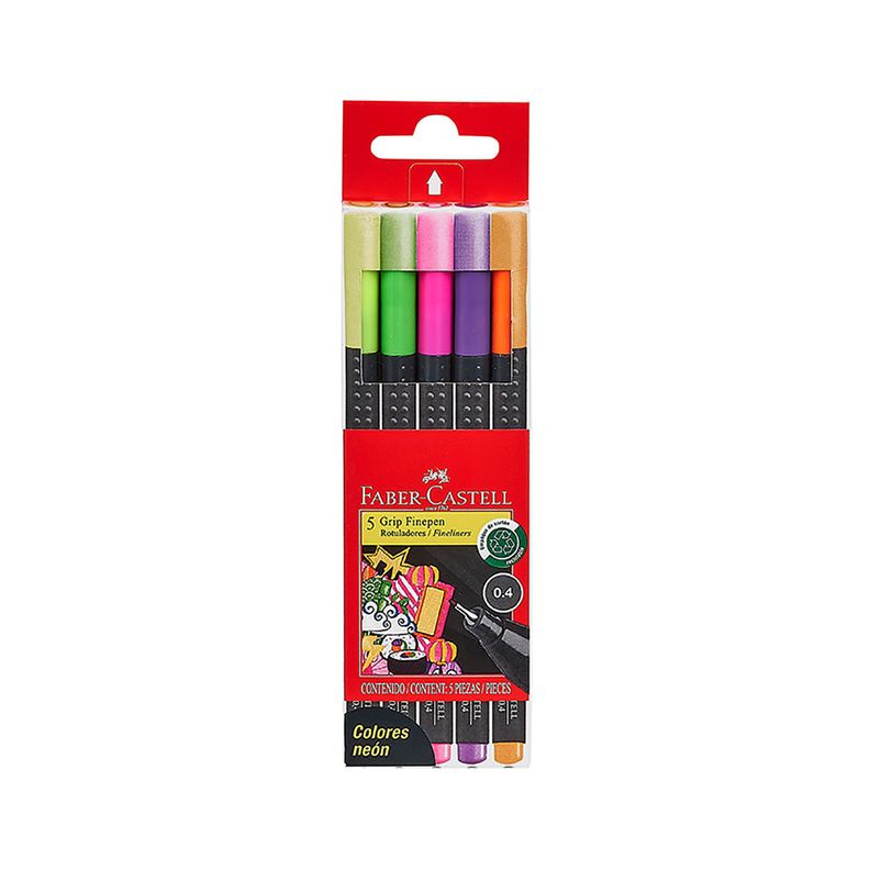 Marcadores Neón Grip Finepen Faber-Castell x5 Colores-0