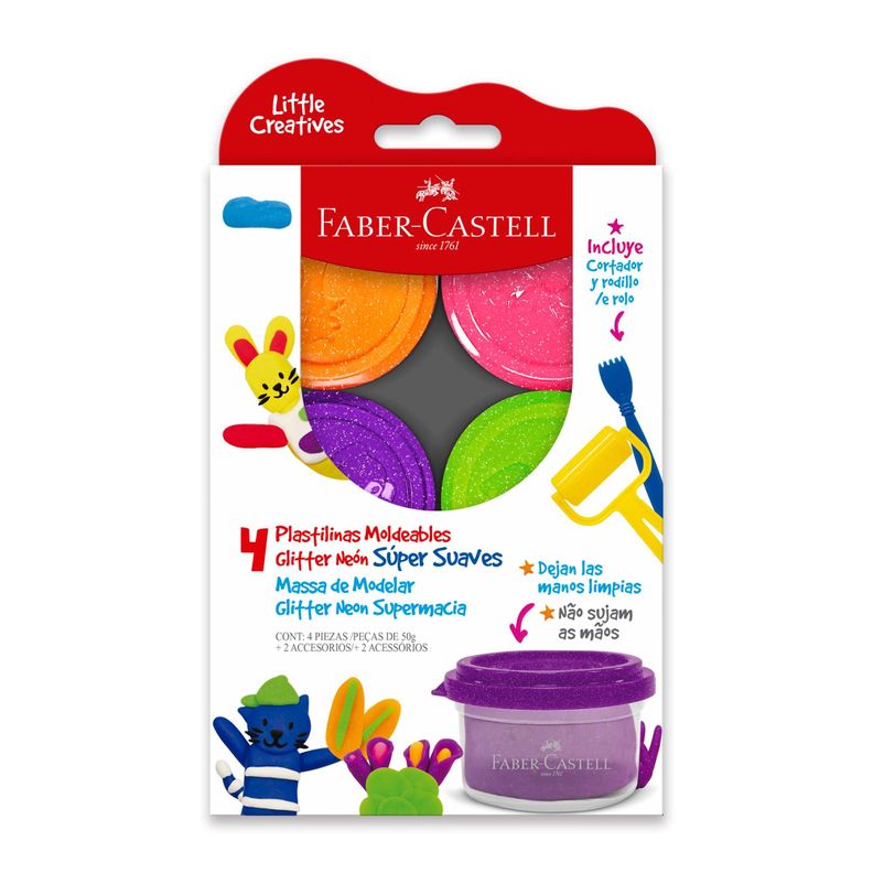 Plastilina Glitter Neón Faber-Castell Little Creatives x4-0