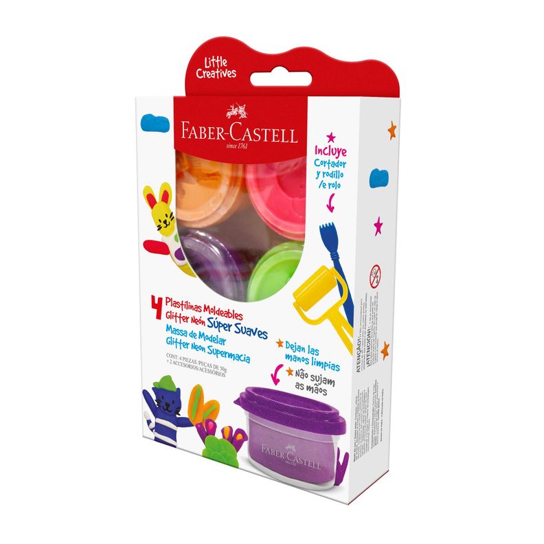 Plastilina Glitter Neón Faber-Castell Little Creatives x4-1