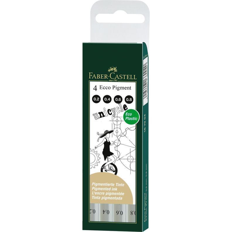 Rotulador Ecco Pigment Negro Faber-Castell 4 Piezas-0