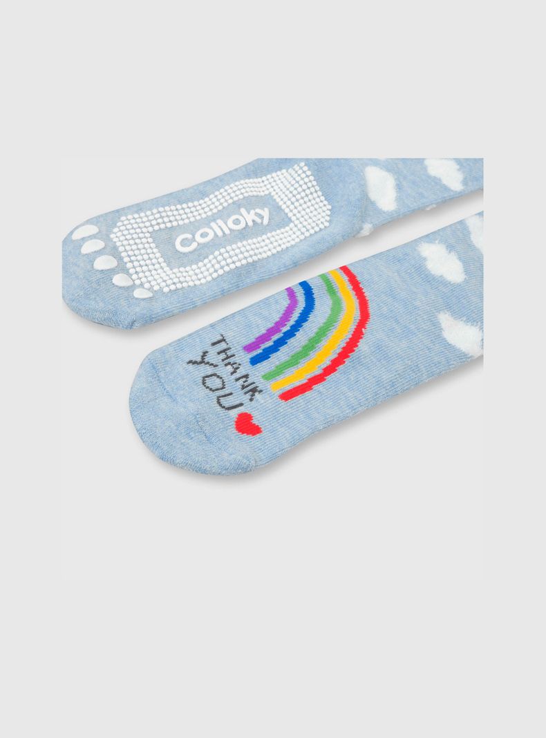 Calcetin De Niña Antideslizante Celeste (23 A 37) Colloky-1