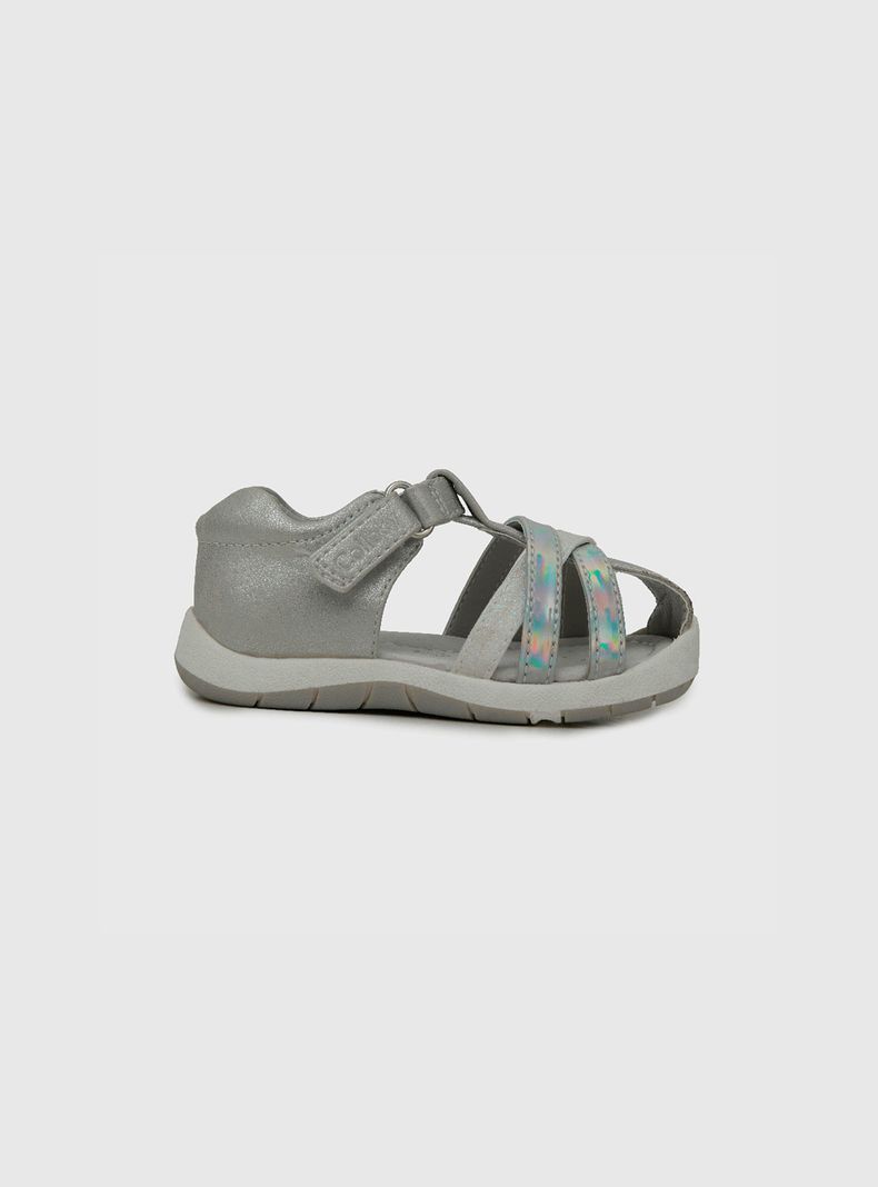 Sandalia De Niña Con Velcro Corto Gris (18 A 21) Colloky-1