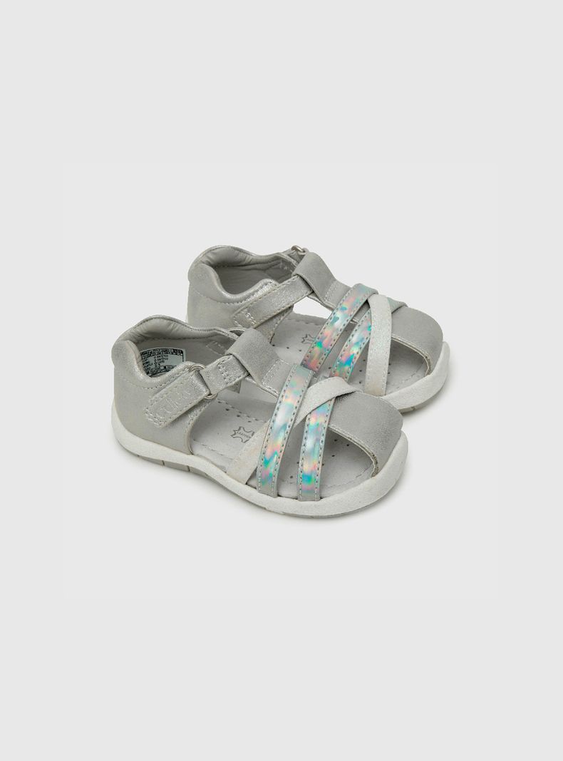 Sandalia De Niña Con Velcro Corto Gris (18 A 21) Colloky-0