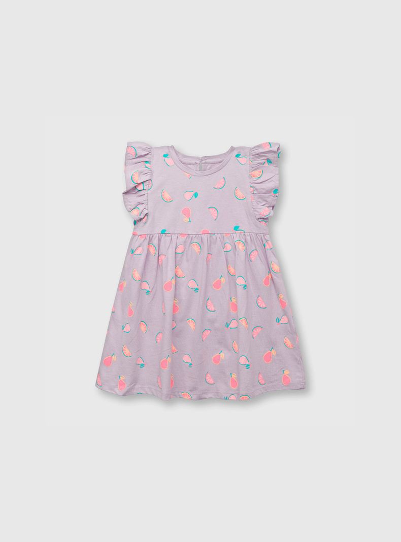 Vestido De Bebe Niña Estampado Lila (3 A 36 Meses) Colloky-0