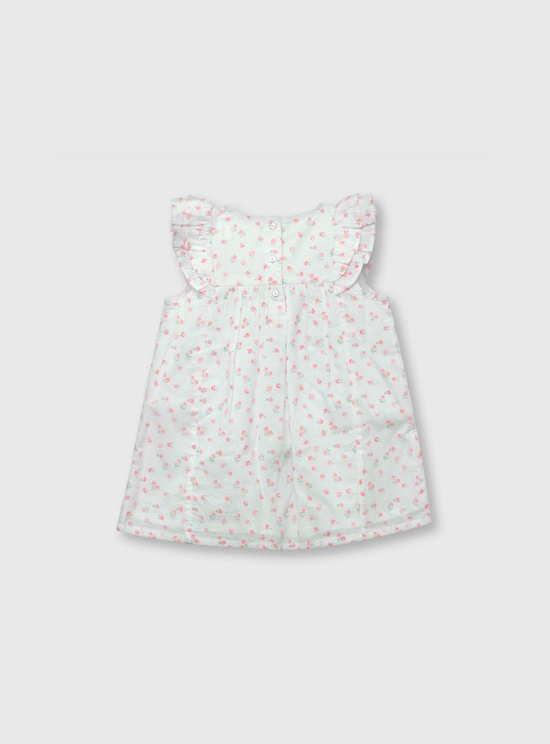 Vestido Bebe Niña Flores Blanco (3 A 36 Meses) Colloky-1