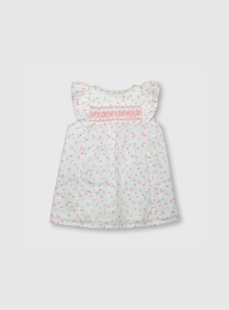 Vestido Bebe Niña Flores Blanco (3 A 36 Meses) Colloky-0