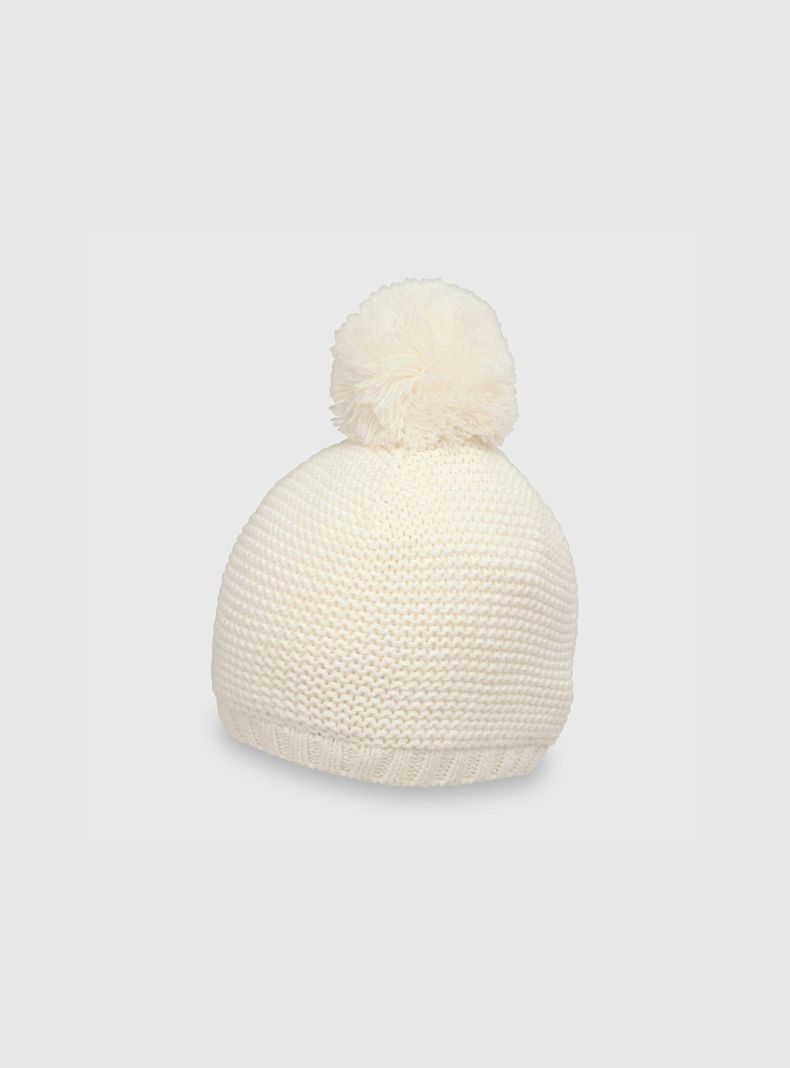 Gorro Bebé Niña Lana Mitones Blanco (3 A 24 Meses) Colloky-1