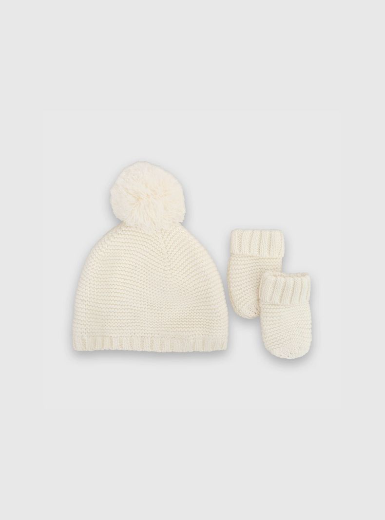 Gorro Bebé Niña Lana Mitones Blanco (3 A 24 Meses) Colloky-0