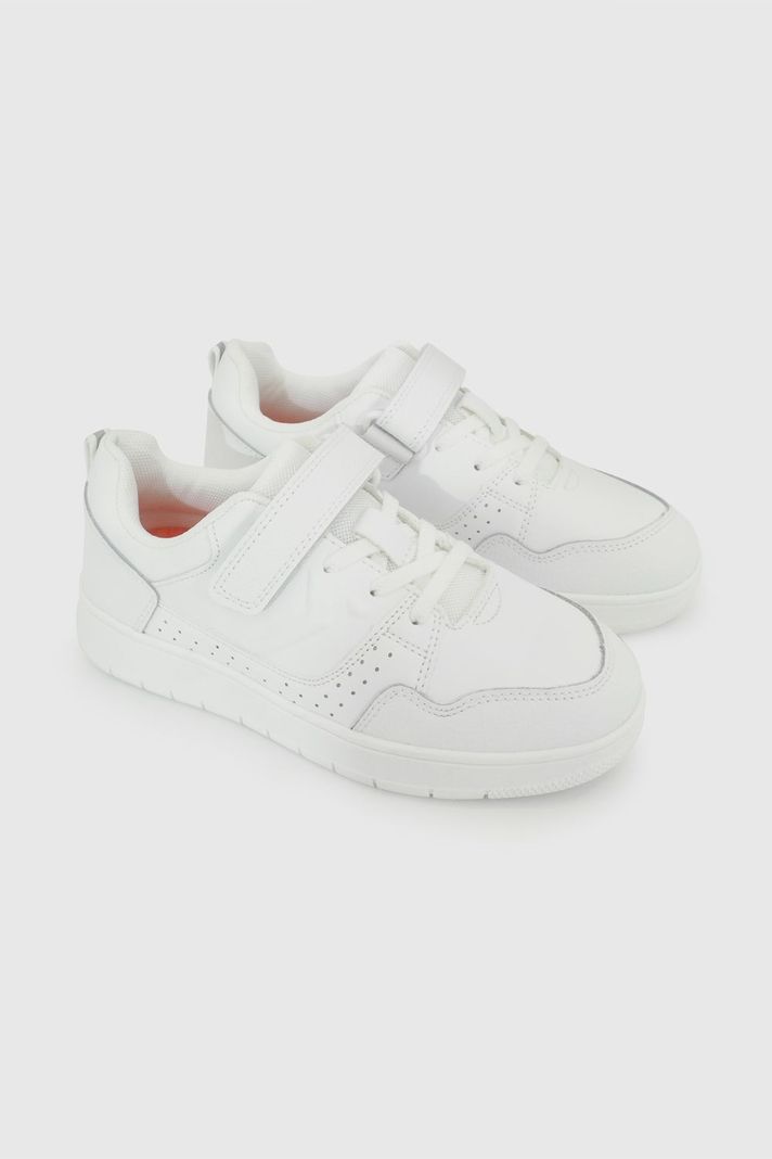 Zapatilla Escolar de Unisex Blanco con Velcro y Cordón Elástico