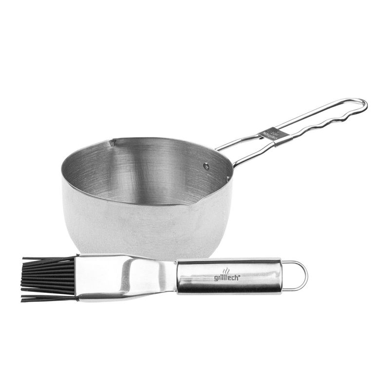 Salsero + Brocha Silicona Adobador De Carnes Asado Grilltech Gris