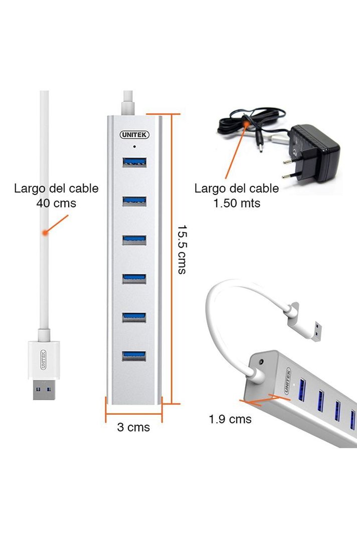 Hub USB 3.0 de 7 puertos energizado Unitek Y-3090	-4