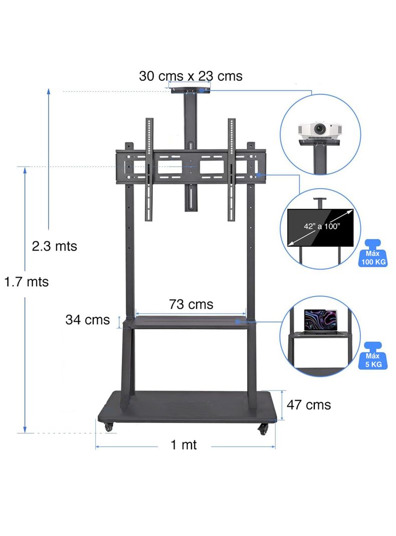 Soporte TV 100 pulgadas con ruedas Pedestal Móvil-5