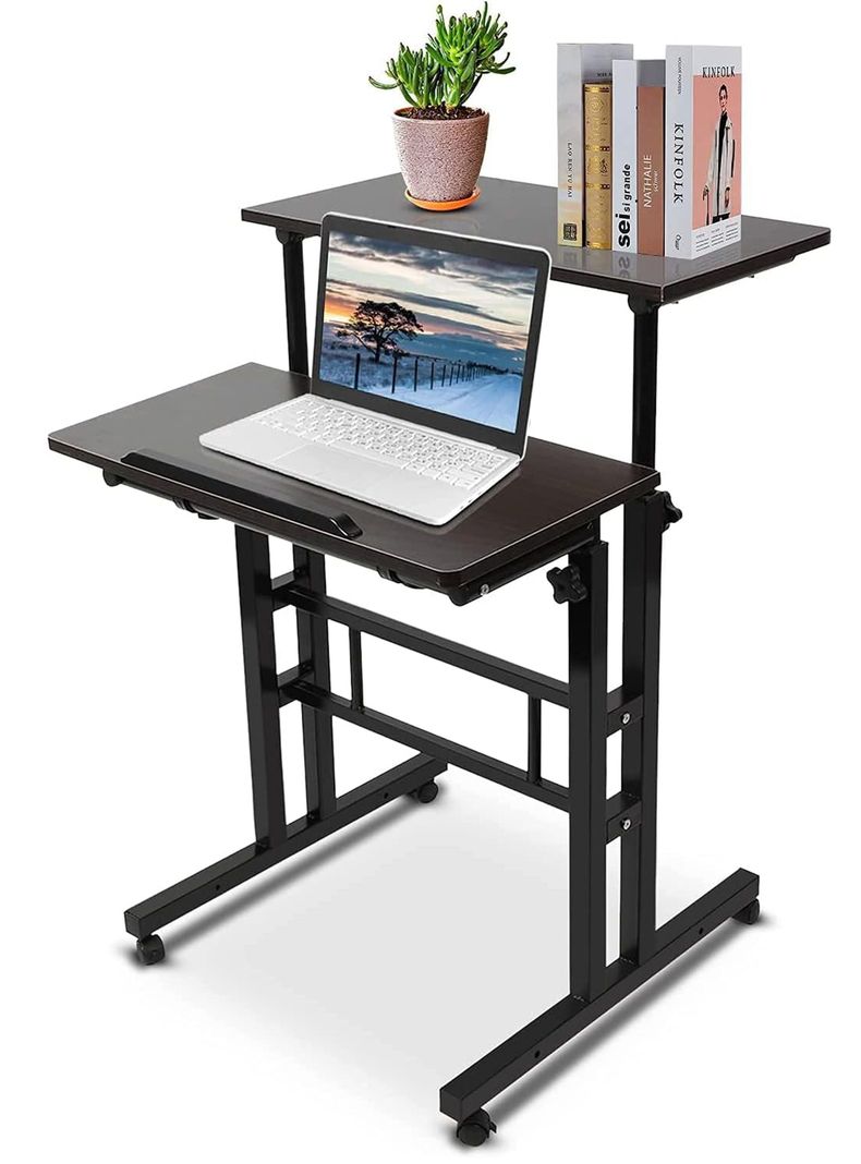 Escritorio mesa convertible altura ajustable con ruedas	-0