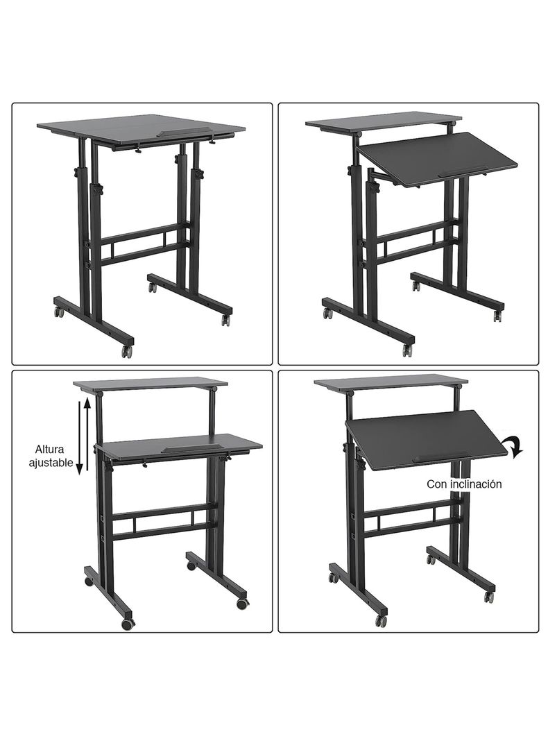 Escritorio mesa convertible altura ajustable con ruedas	-3