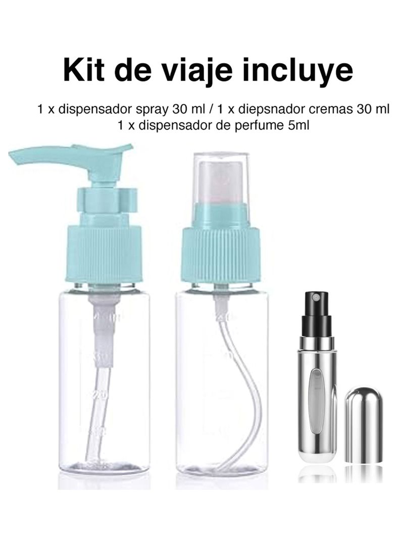 Kit de viaje botellas perfume toalla cepillo espejo jabón-1