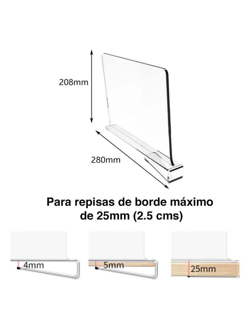 Separador Acrílico repisas libros muebles closet	-5