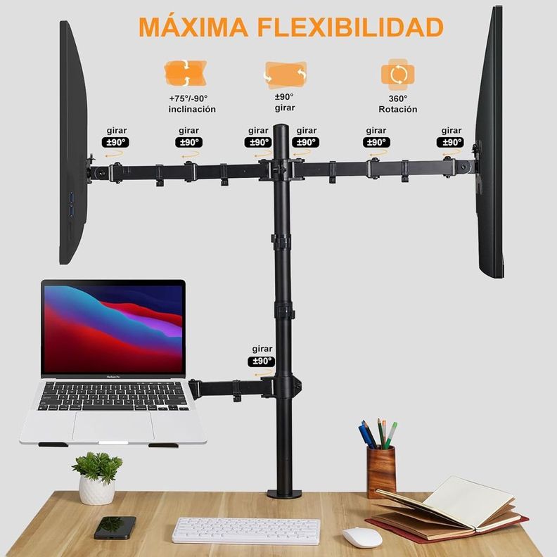 Soporte Doble 2 Monitor y Notebook brazo escritorio B50-2