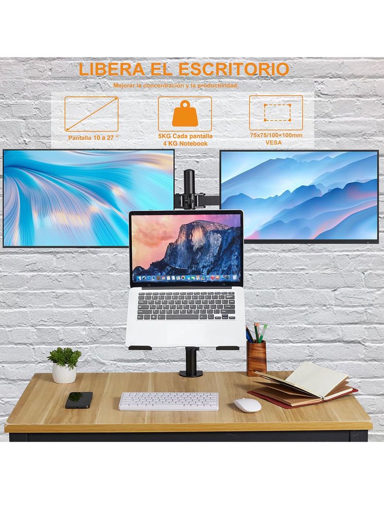 Soporte Doble 2 Monitor y Notebook brazo escritorio B50-3