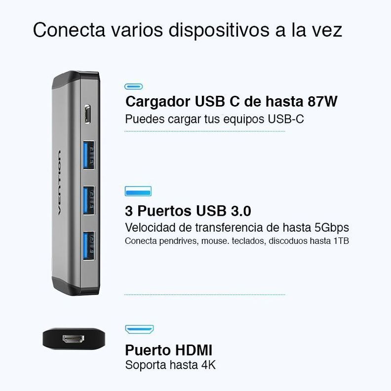 Adaptador Usb Tipo C Hub HDMI Mac Notebook Vention-2