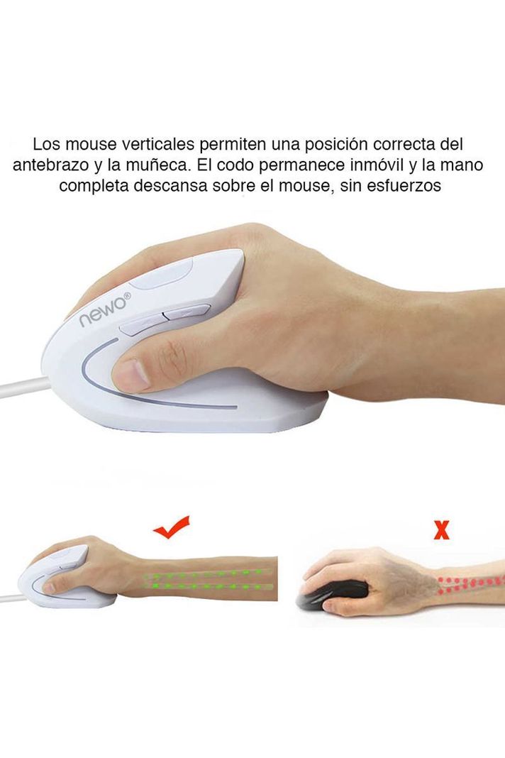 Mouse Vertical Ergonómico Cable USB Blanco-4