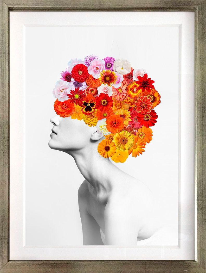 Cuadro Collage Perfil Floral Rojo  40x50 cm Marco Plateado-0