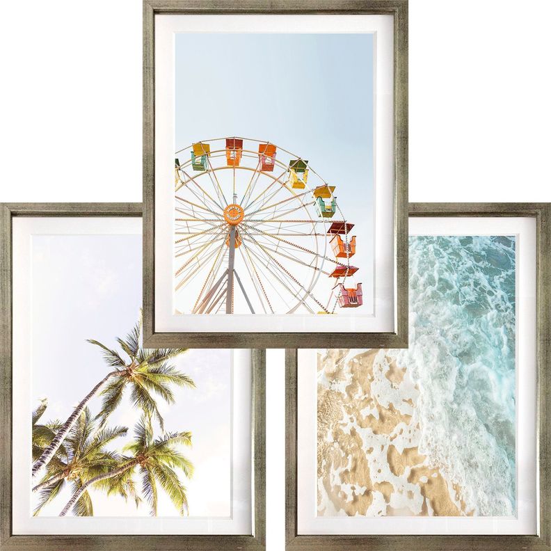 Set 3 Cuadros Paradise 40x50 Marco Plateado-0