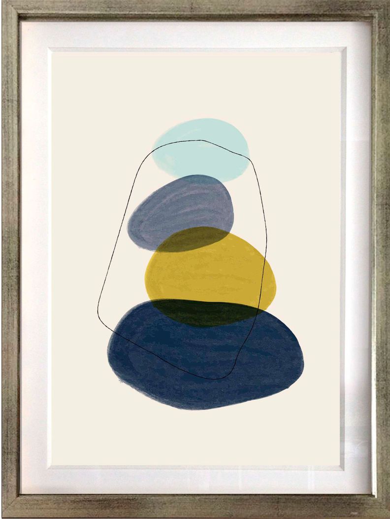 Set 4 Cuadros Mid Century 40X50 Marco Plateado-4