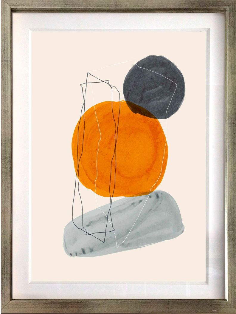 Set 4 Cuadros Mid Century 40X50 Marco Plateado-1