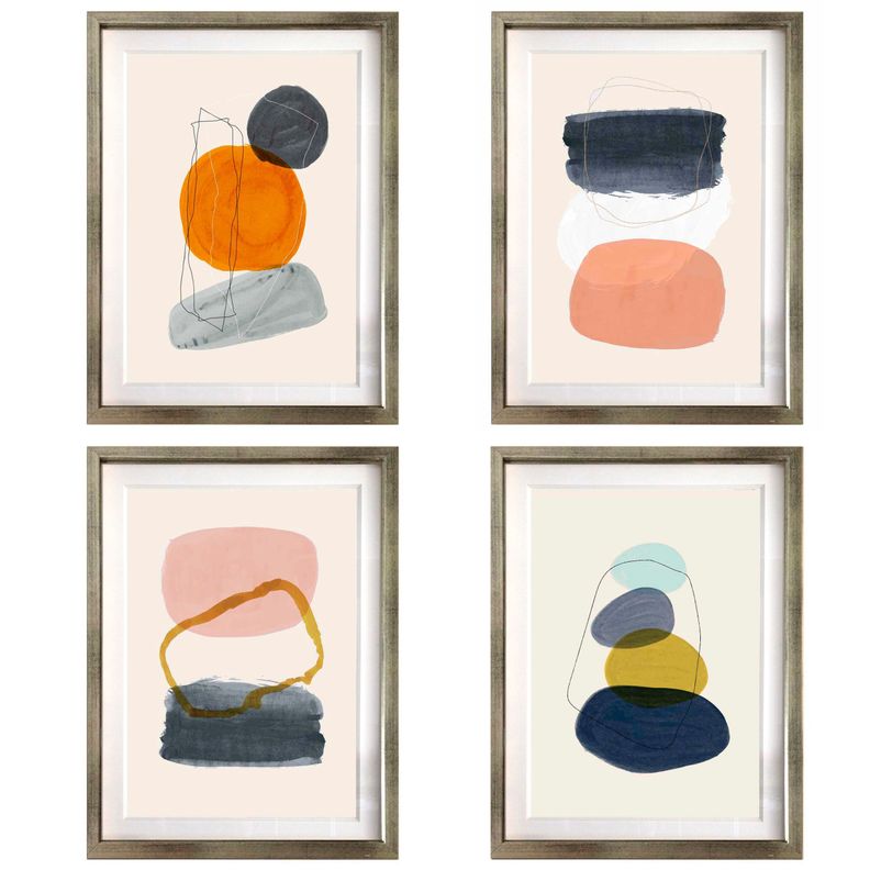 Set 4 Cuadros Mid Century 40X50 Marco Plateado-0