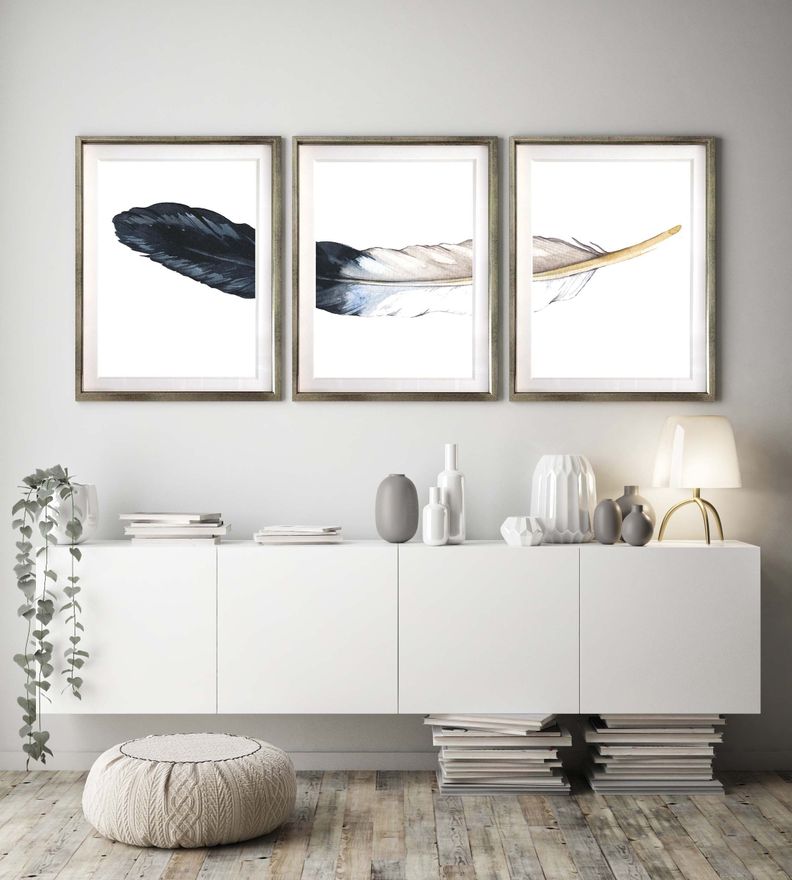 Triptico Pluma 150X70 Marco Plateado-1
